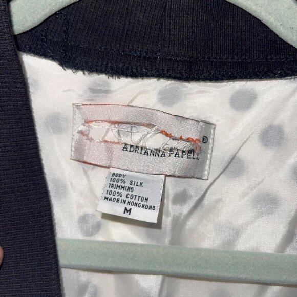 Adrianna Papell Vintage Womens Cardigan Size Medium White Black Polka Dot Silk - Picture 3 of 10